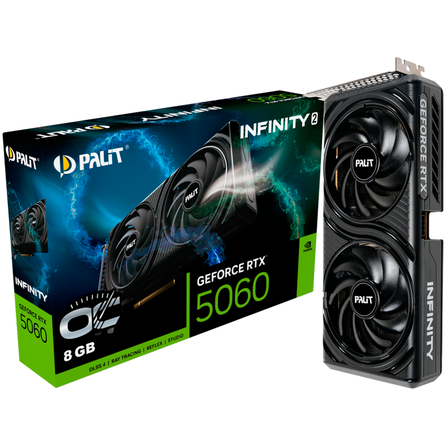 PALIT GeForce RTX 5060 Infinity 2 OC 8GB GDDR7 128 bit, 1x HDMI 2.1b, 3x DP 2.1b, 2 Fan, 1x 8-pin pwr connector, 550W, 262.1 x 126.3 x 40.1 mm, NE75060V19P1-GB2063L - 4710562245684_3Y