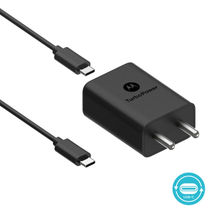 Зарядно устройство Motorola TurboPower, от контакт към USB-C(ж), 27W, черно, с кабел, QC4+, SJSC32ET1-EAN