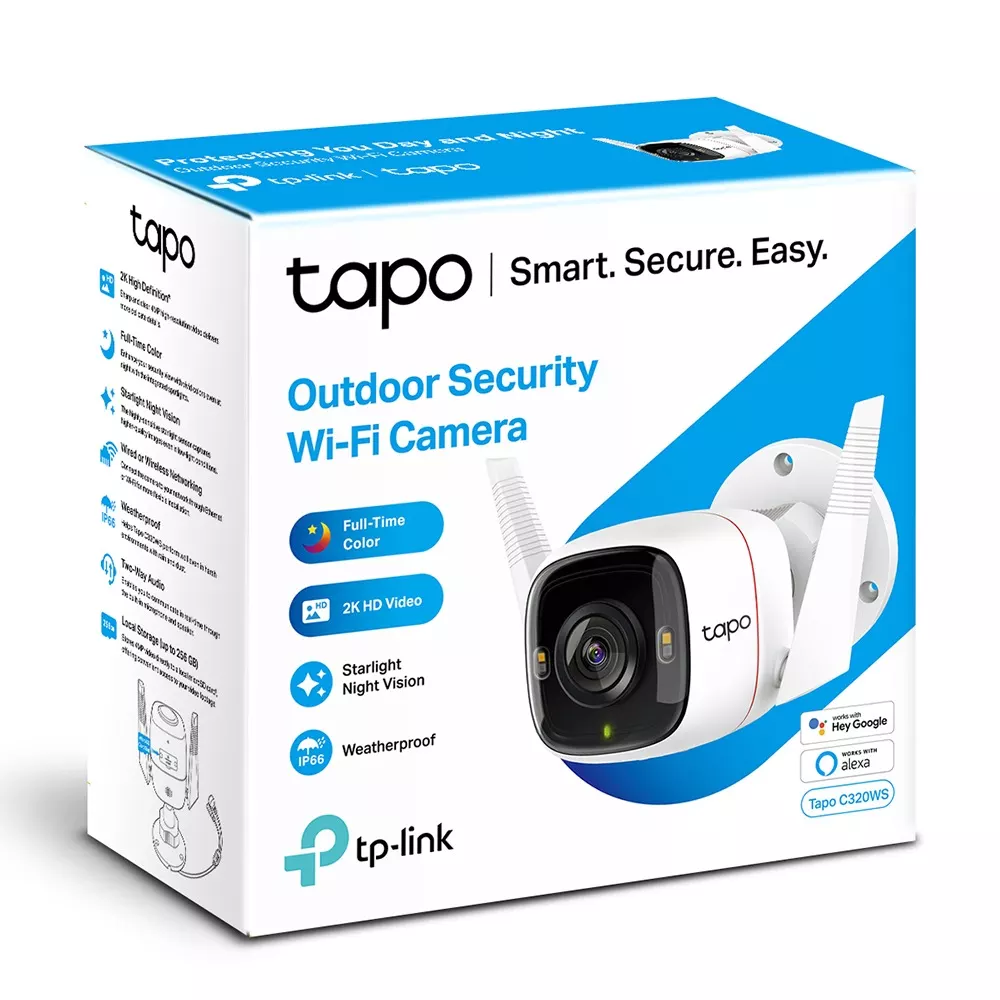 TP-Link Tapo C320WS, насочена, 4MPix (2560x1444@15fps), IR LED осветеност (до 30 метра), външна IP66, RJ-45, Wi-Fi