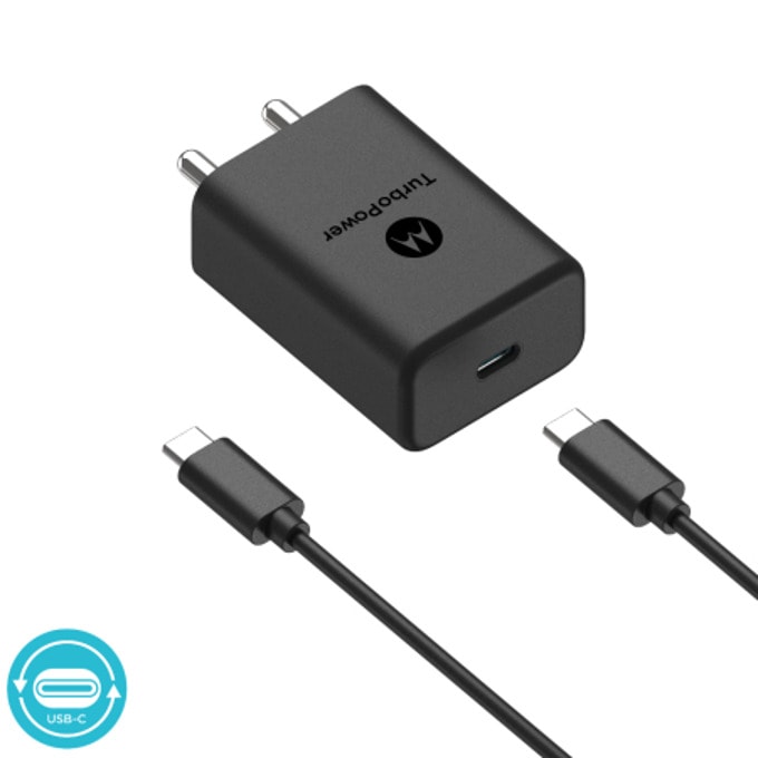 Зарядно устройство Motorola TurboPower, от контакт към USB-C(ж), 27W, черно, с кабел, QC4+, SJSC32ET1-EAN